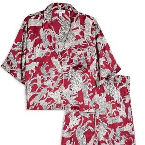 Topshop Leopard Print Satin Pajamas (Burgundy)